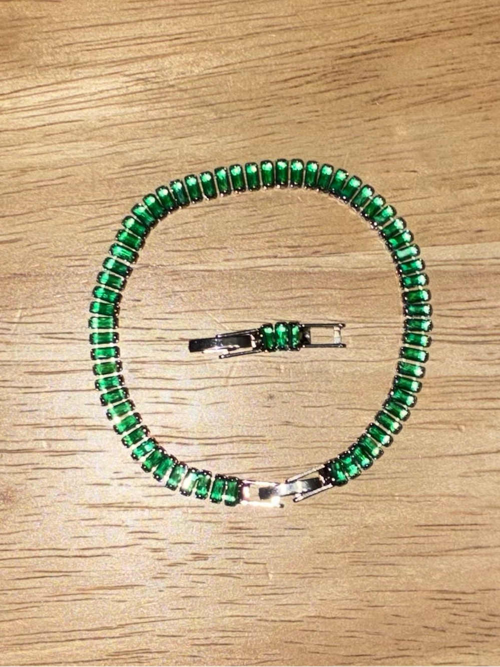 NWT Emerald Green Baguette Tennis Bracelet (Adjustable 6.5" - 7.5") - Picture 10 of 11